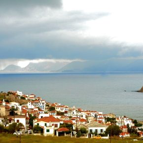 Skopelos village on a cloudy day