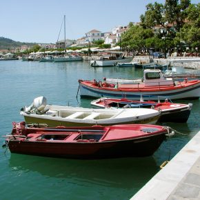Boats moored at Skopelos port